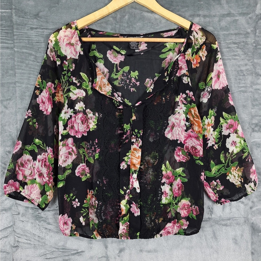 Womens Top Small Romantic Floral Crochet Lace Fairy Feminine Whimsigoth Sheer